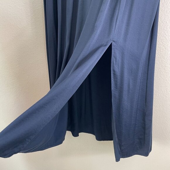 NEW Chicos Womens Large Satin Maxi Skirt Navy Blue Elastic Waist Pull On - Picture 8 of 9
